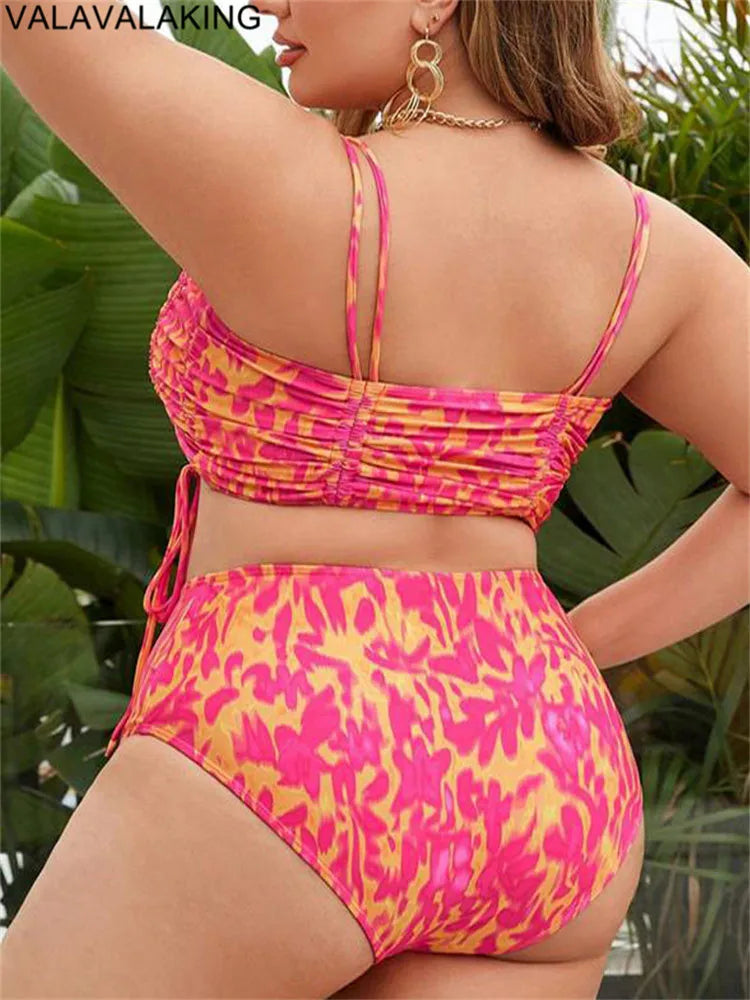 2025 Two Piece Plus Size Women Strapped Swimsuit High Waist Swimwear