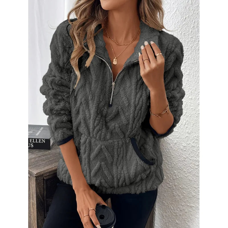 Oversized Fleece Sweatshirts Autumn Half Zip Long Sleeve Fluffy Soft Pullover Outwear.  S-3X