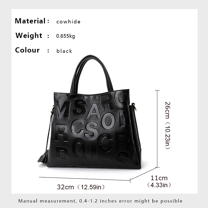 New Fashion Letter Printed Women's Bag with High Quality and Large Capacity Cowhide Commuter Bag