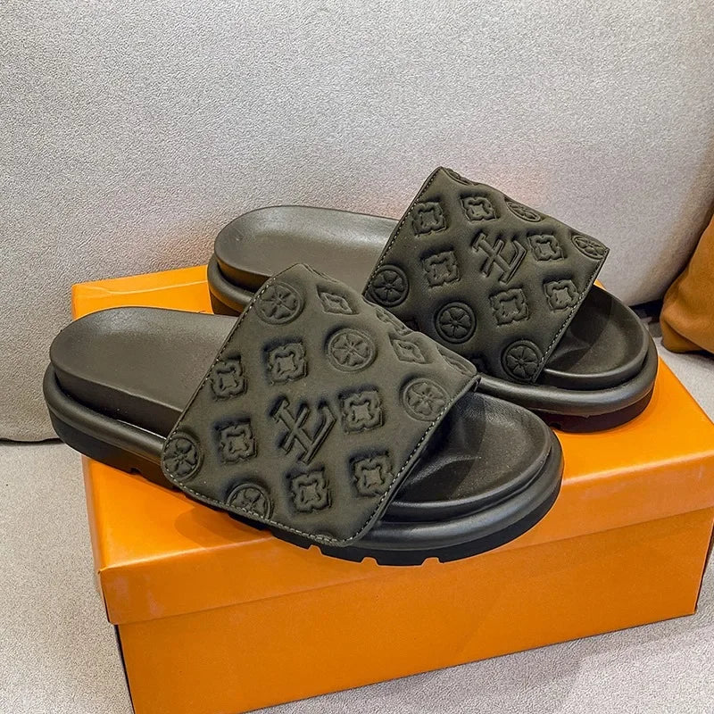 Summer New Luxury Designer Women's Thick Sole Slides Outdoor/Indoor Fashion Sandals Embossed Printing