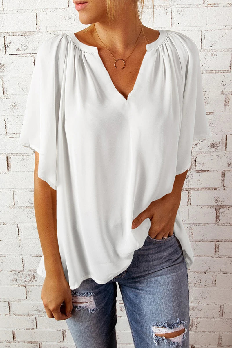 Summer New Loose V-neck Top Casual Women's Chiffon Shirt.  S-2XL