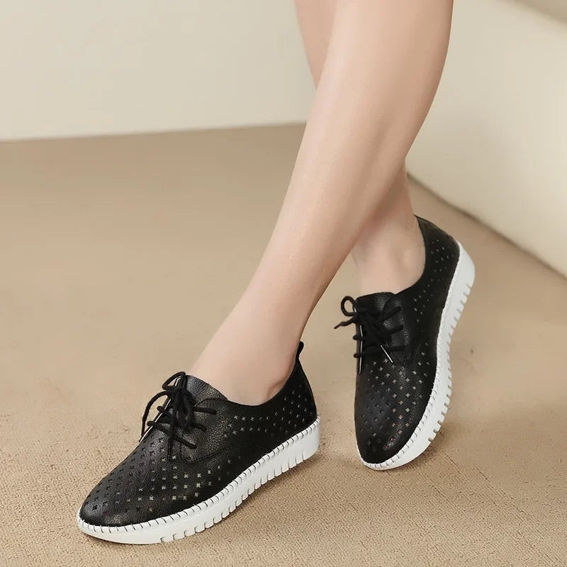 Quality Summer sneaker women platform shoe Genuine Leather Walking flat Breathable Comfort Shoe.