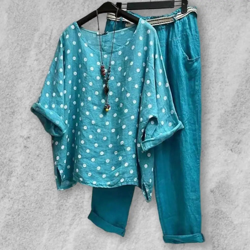 Ladies casual And Beautiful Two-Piece Spring Summer Blouse And Pant Set. Sz, M-5xl