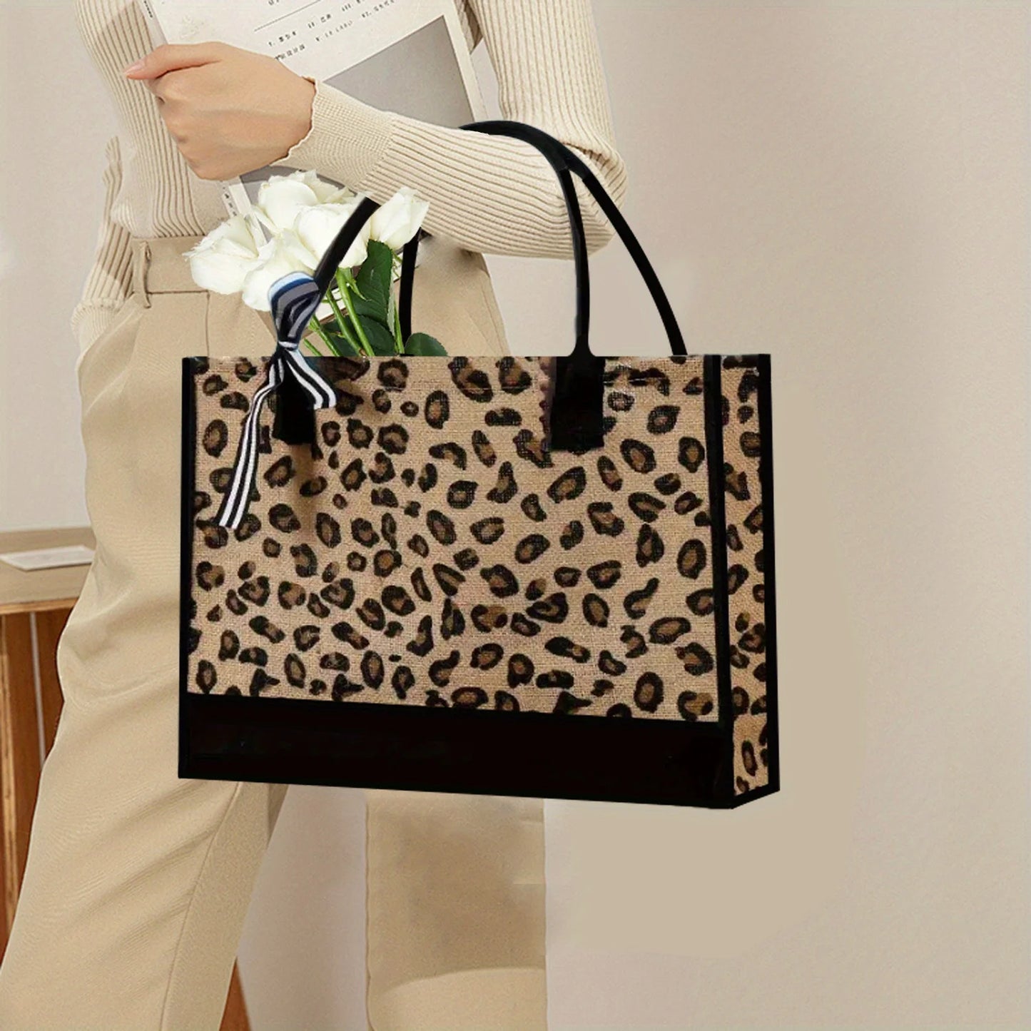 Fashionable Zebra and Leopard Print Large Capacity Storage Fashionable Handbag, Thick Waterproof Durable Tote Bag