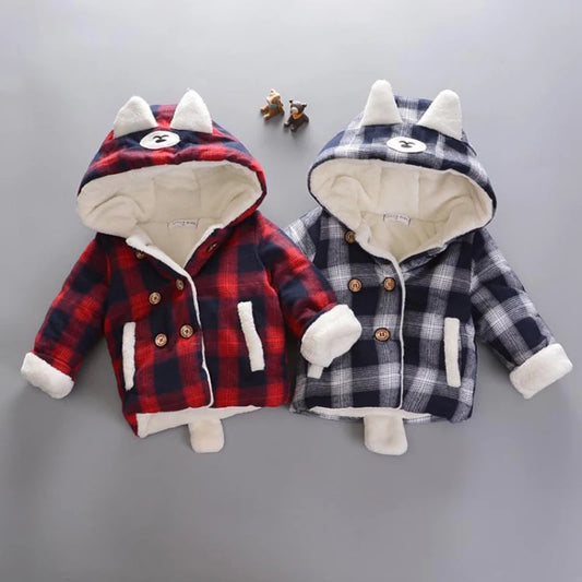 Keep Warm Autumn Winter Boys Coats Cotton Thicken Baby Jacket Fashion Plaid Hooded Children Outerwear 1 2 3 4 Years Kids Clothes