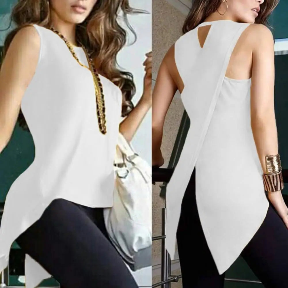 New Women Summer Fashion Solid Colour Cross Tank Top.  S-3X
