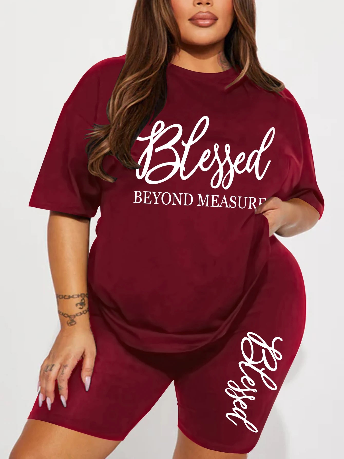 Plus size set for women Summer 2 pieces Blessed printed women's set