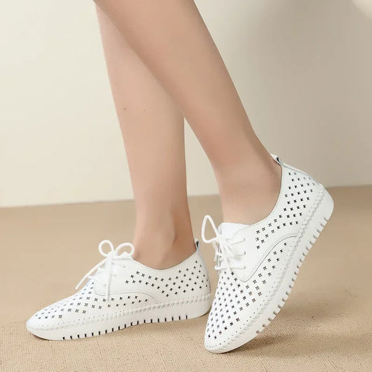 Quality Summer sneaker women platform shoe Genuine Leather Walking flat Breathable Comfort Shoe.