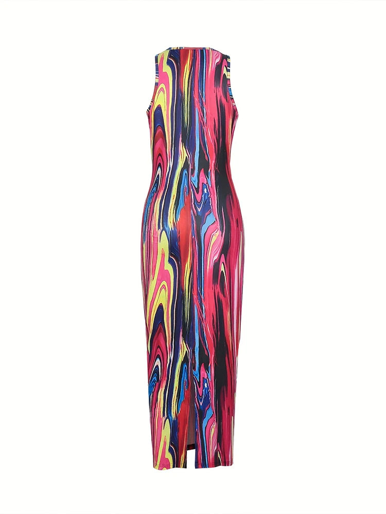 2025 Summer New Women's Colourful Pattern Long Maxi Dress .  S-XL