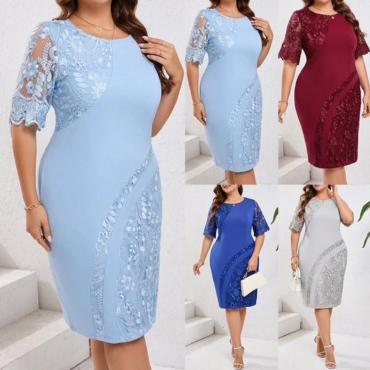Plus Size Dresses for Wedding Guest And Other Special Occasions Short Sleeve O-Neck Lace Floral Party Elegant Dress.