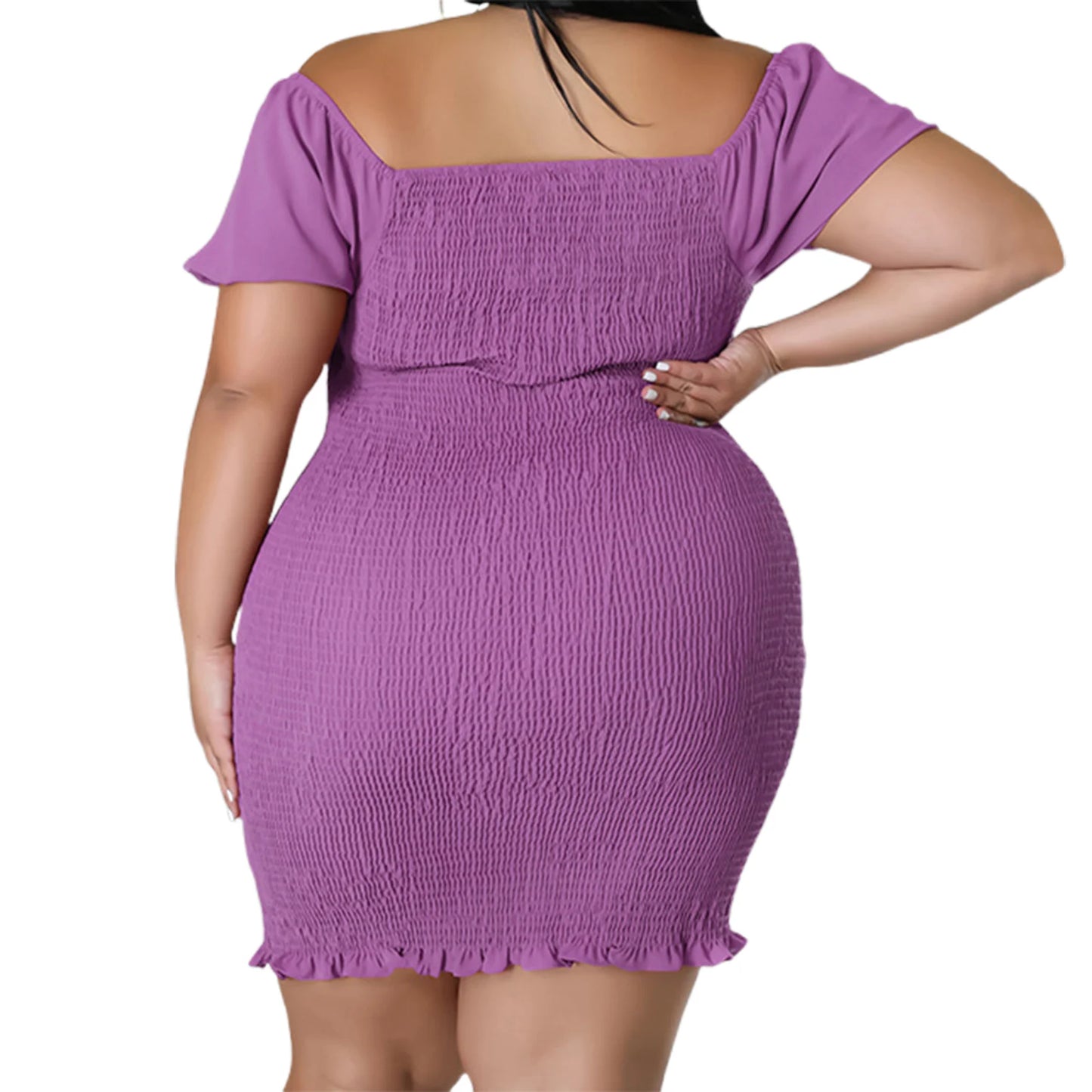 Summer Womens Plus Size Dress Sexy Short Sleeve Off Shoulder Ruffles Bodycon Sexy Solid Dress