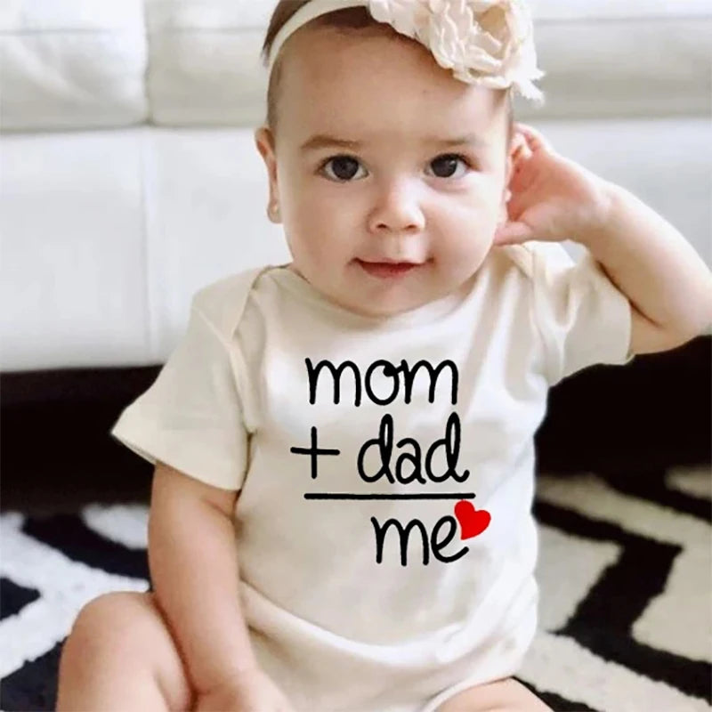 Mom Plus Dad Equals Me Baby Romper Boy Girl Newborn Bodysuit Toddler Infant Funny Cute Rompers Jumpsuit Outfits