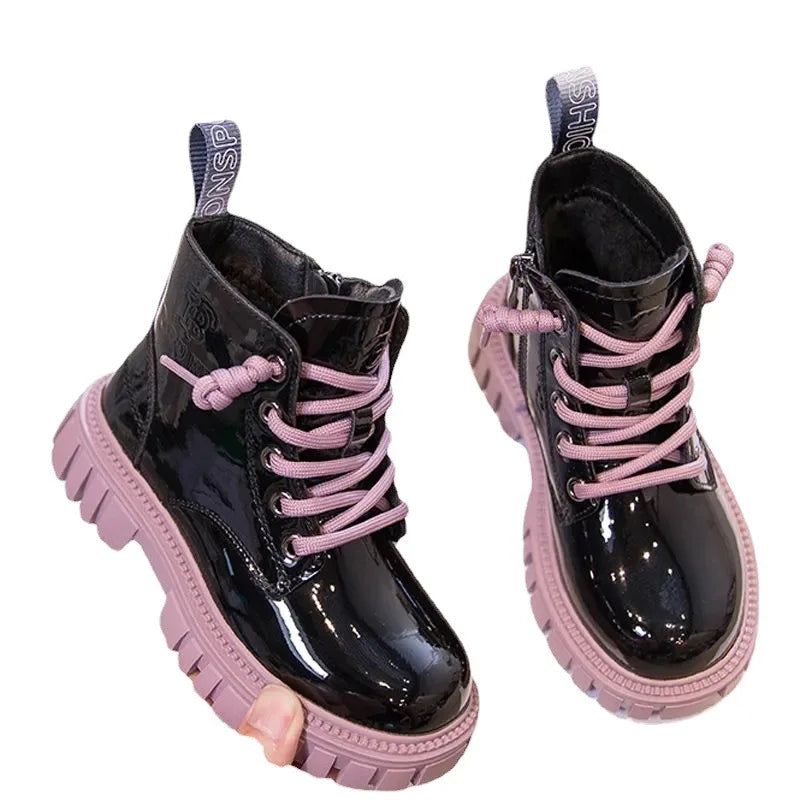 Children's Boots Boys Girls Single Boots Solid Color England Style Children Boy Girls Shoes Kids Fashion Shiny Small Short Boots