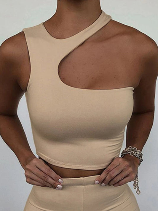Cut Out Sexy Crop Top Solid Skinny Sport Short Summer Tube Top.