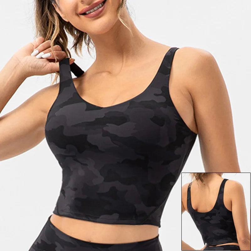 Camouflage Breathable Sports Bra, Fitness Yoga Crop Top