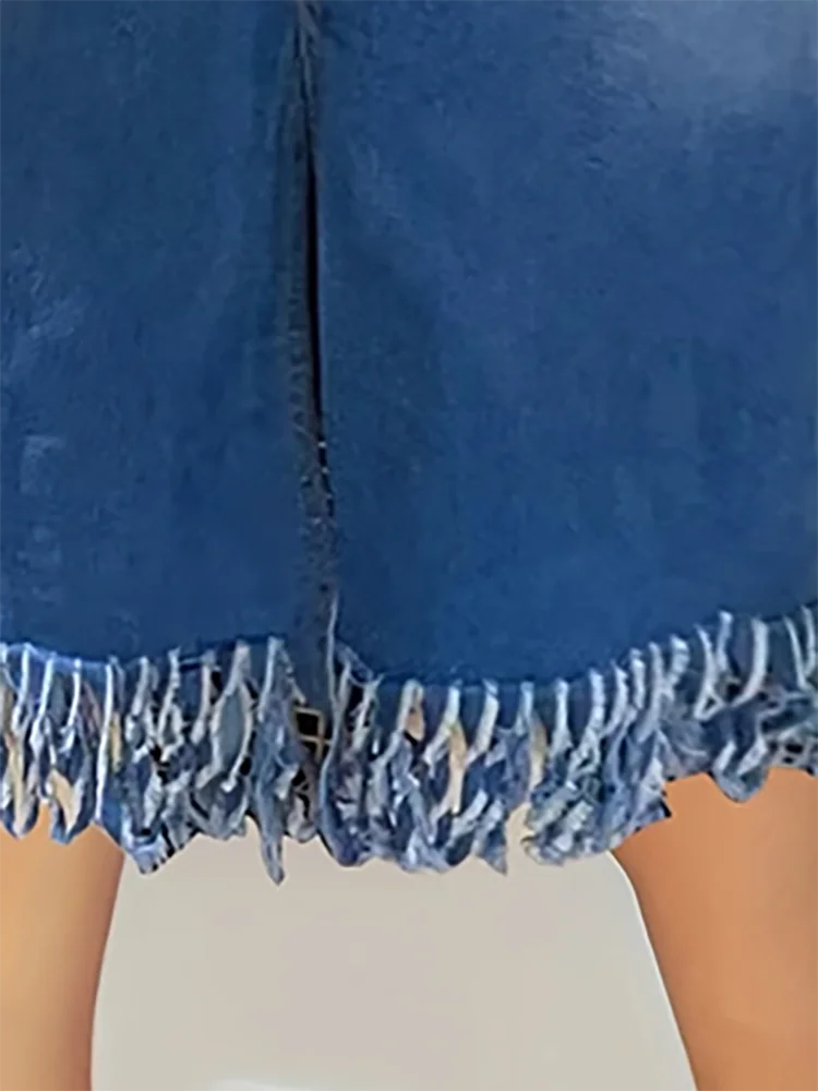 Women's Fringe Long Jean Skirts Fashion Casual Comfortable Slim Mid Waist Stretch Denim Plus Size