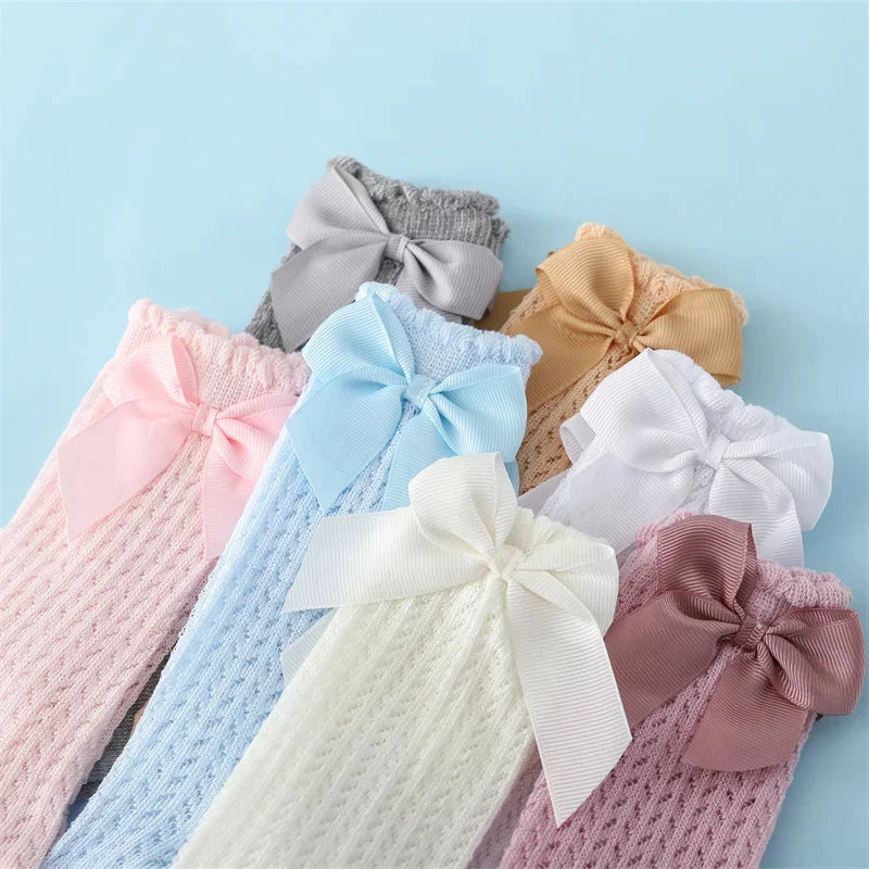 0-24Month Baby Girl Socks Toddler Bow Cotton Lace Baby Knee Socks Newborn Infant Baby Princess Long Socks 2025