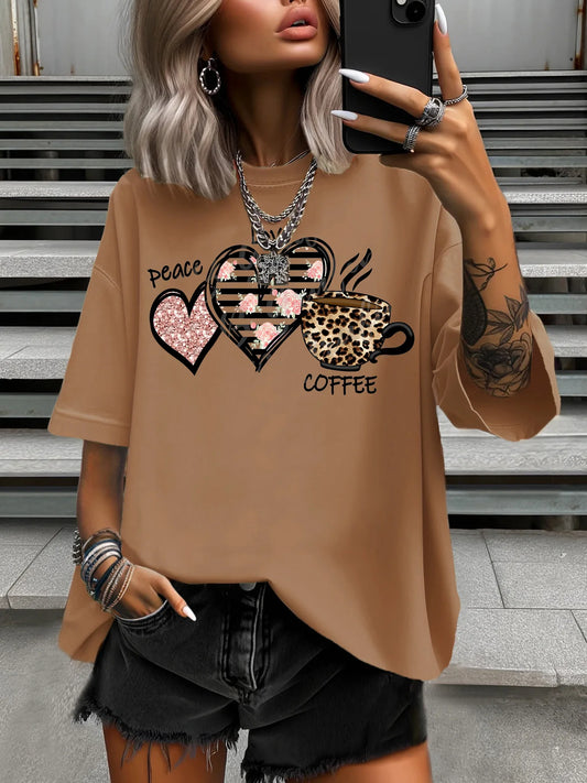 Women's Plus Size T-Shirt Original Design Fashion Pink Love Letter Print Casual Soft Crew Neck Short Sleeved Top.   XL-4X
