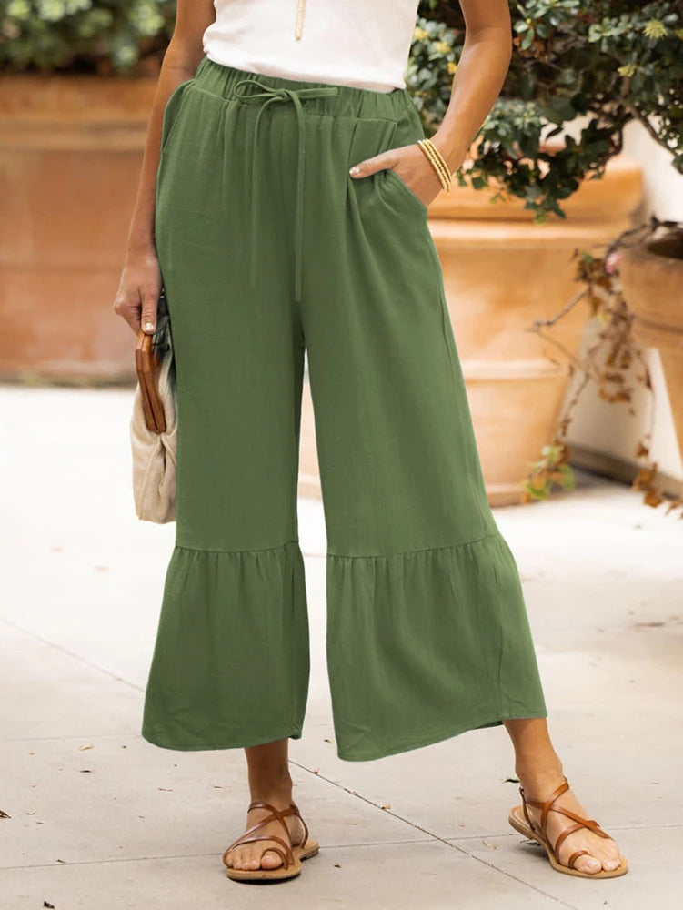 Plus Size 2025 New Women's Elastic Waist Wide Loose Large Size Casual Pant.