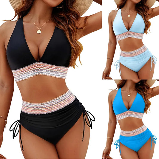 2025 Quality High Waist  Bikini Swimsuit Set with Chest Pads and Adjustable Shoulder Straps