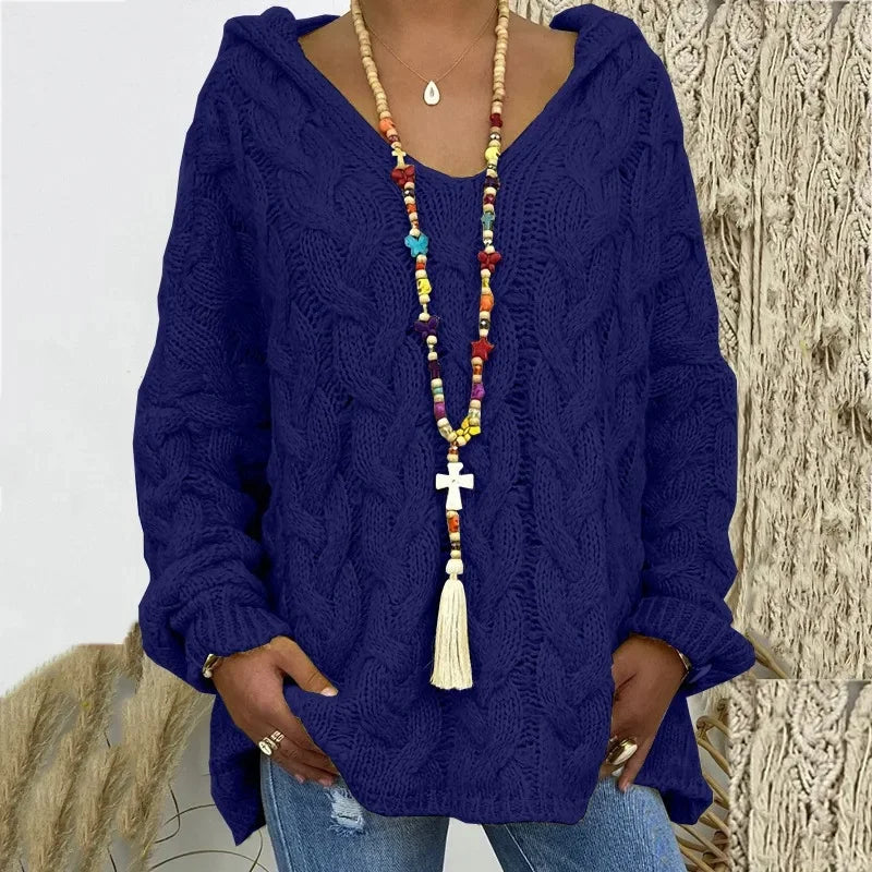Women's Cable Knit Hooded Sweater - Cozy Pullover (S-5X)