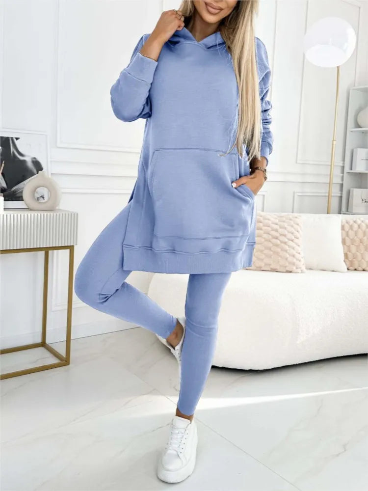 New Casual Hoodie Women's Solid Colour Simple Fashion Pocket Thick Thread Casual Leggings 2 Piece Set.  S-3x