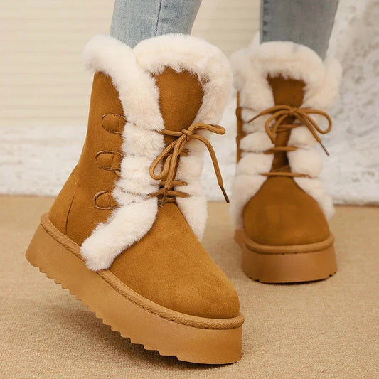 Women's Fluffy Fur Snow Boots - Waterproof Platform Ankle Boots