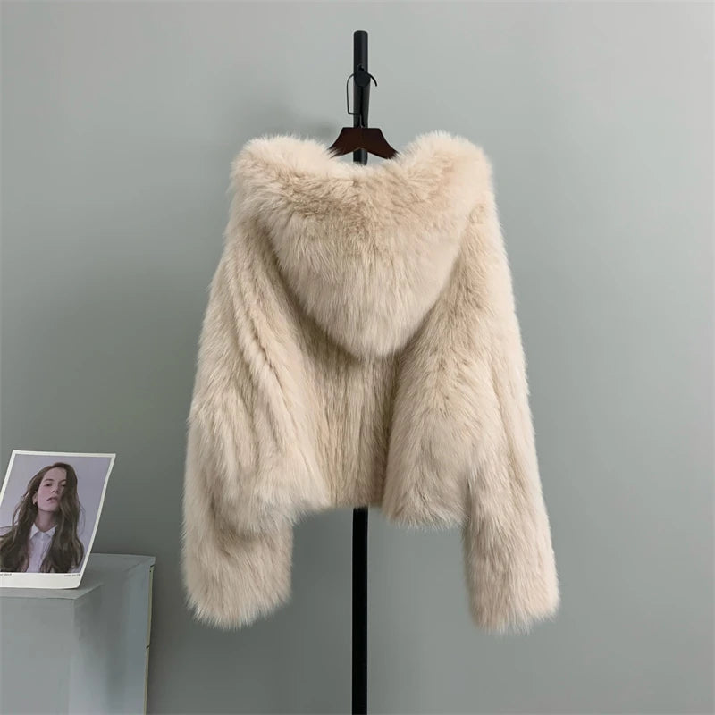 New Winter Real Fur Coat Natural Fox Fur Coat With Hood .