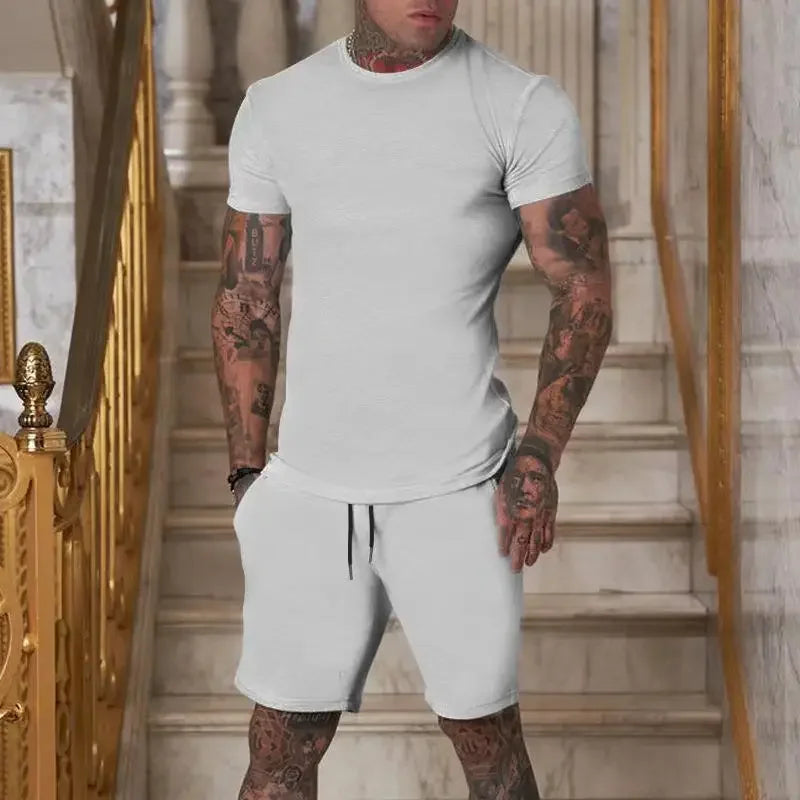 Fashionable and casual summer men's breathable T-shirt and short two-piece set.  Sz: S-3X