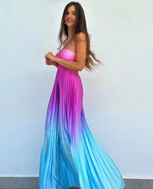 2025 Summer Fashion Women Long Dress Sexy Halter Neck Sleeveless Comfortable Elegant Party Dress.  S-L
