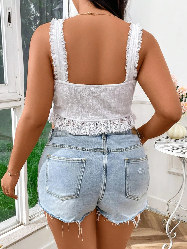 Plus Size Women's Lace Strap Vest Camisole Top Sexy Deep V Neck Slim Tight Tank