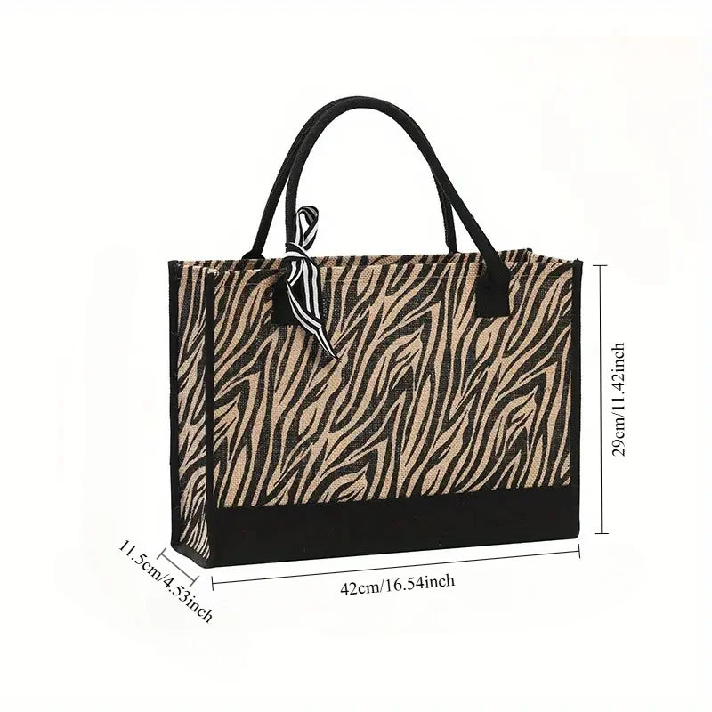 Fashionable Zebra and Leopard Print Large Capacity Storage Fashionable Handbag, Thick Waterproof Durable Tote Bag
