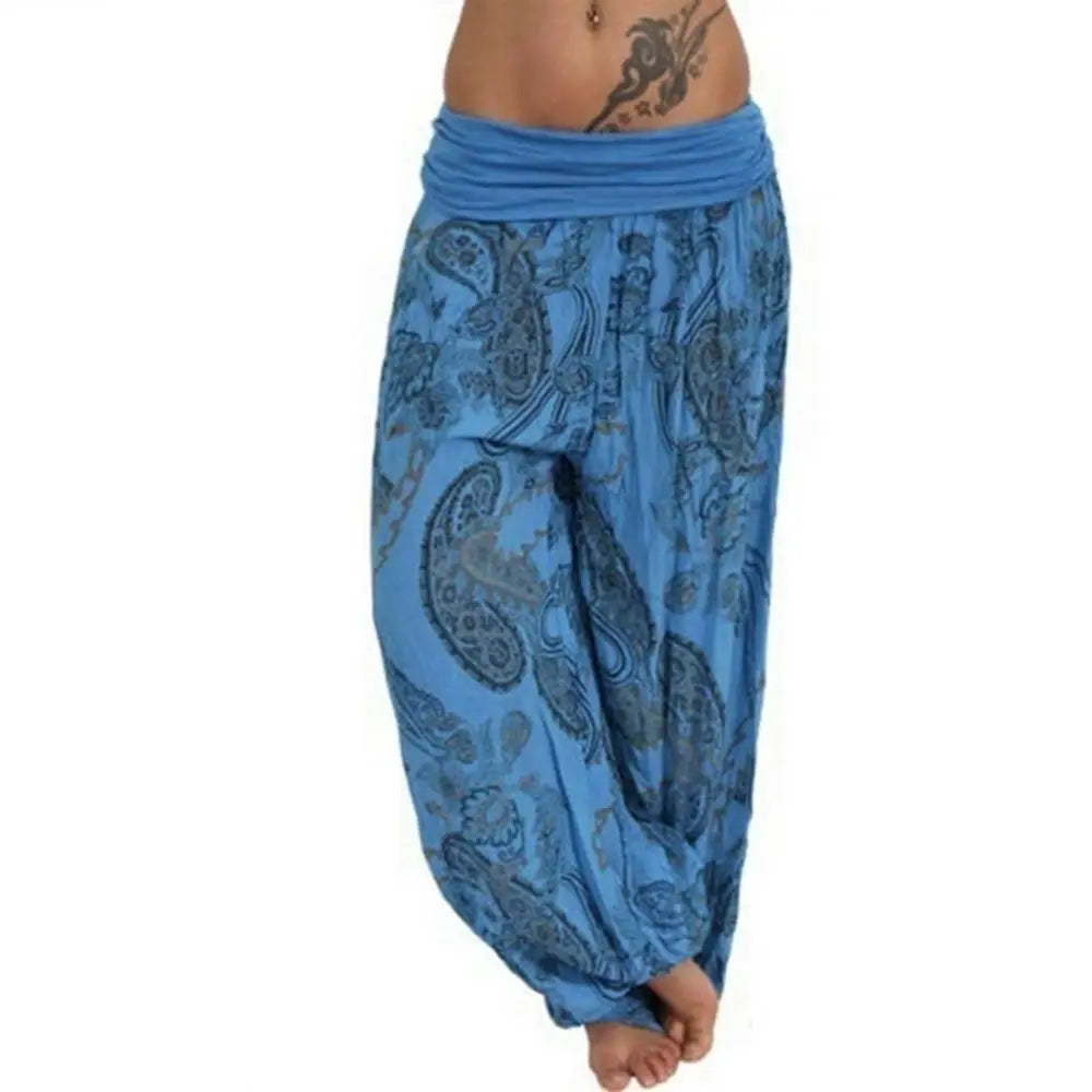 Ladies Boho Loose Pants Paisley Print High Waist Ankle Tied .