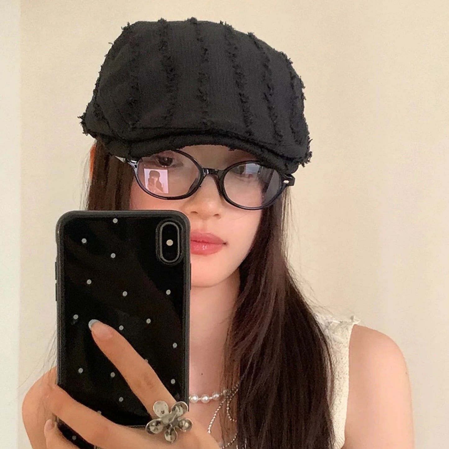 2025 New Ladies' Beret with Retro Frayed Edges Small and Sweet Duckbill Hat Japanese and Korean Fashion Artist Hat