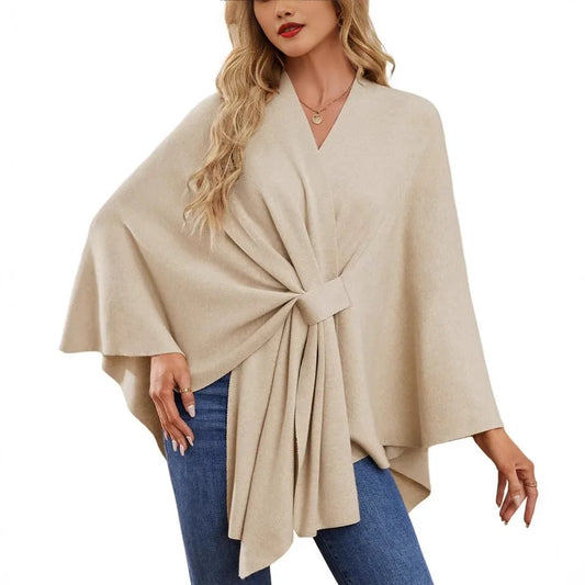 Women's Trendy Autumn And Winter Loose Elegant Shawl Wrap Casual Solid Colour Soft Open Front Poncho.