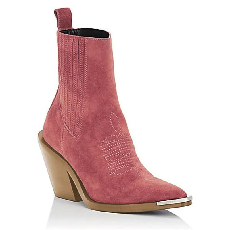 Women's Ankle Slip On, Block Heel Short Boot,Metal Pointed Toe,34-43.
