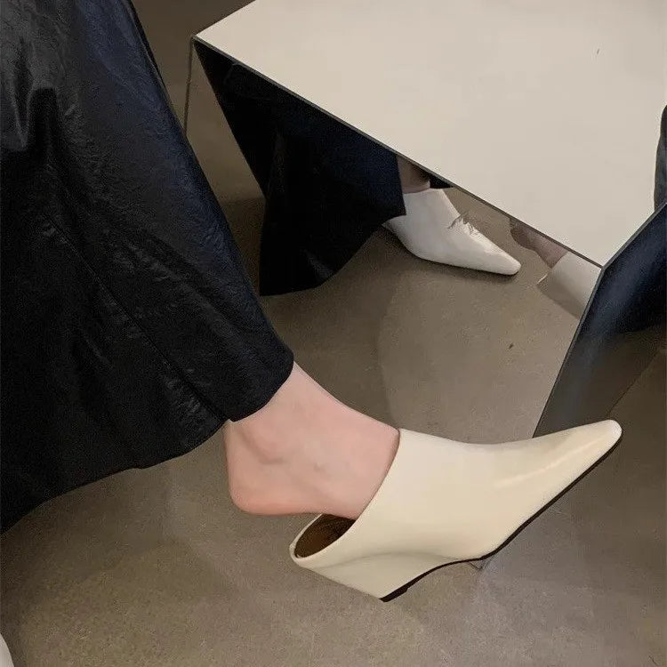 European Soft Leather Slope Heel High Fashion Shoe