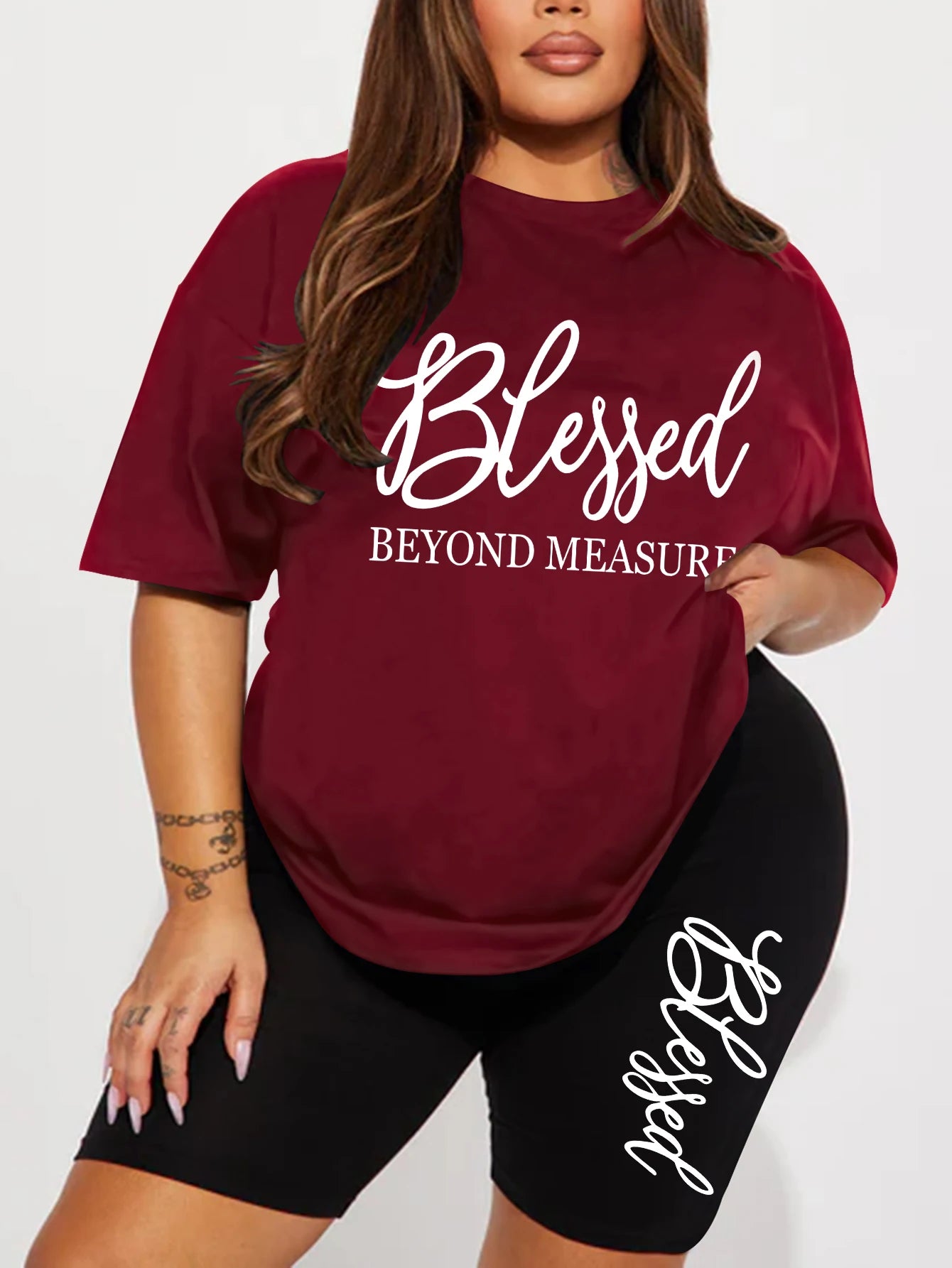 Plus size set for women Summer 2 pieces Blessed printed women's set