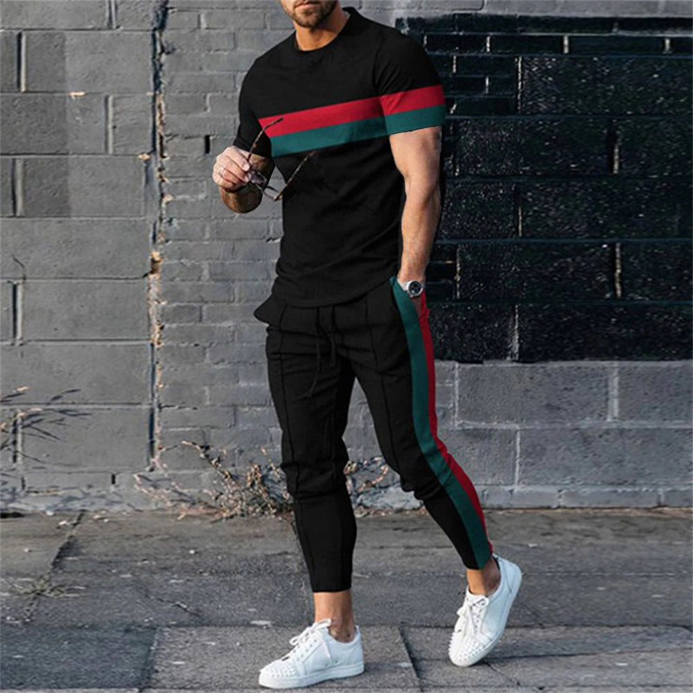 Men's 2 Piece Set Short Sleeve Sportswear Fashion Men's Clothing Trousers Casual O-Neck.  M-5X Tops Pants Suit.
