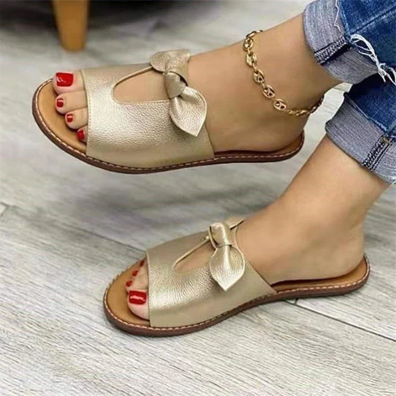 Summer Women Sandals Fashion Bow Slip-On Casual Open Toe Anti-Slip Sandals