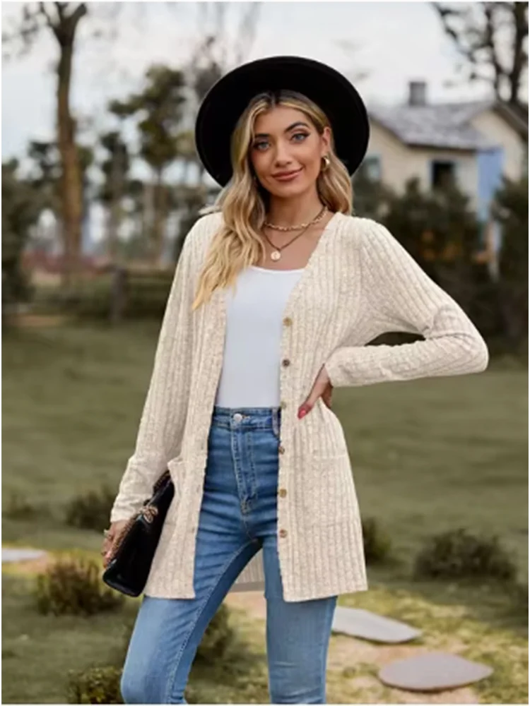 Button Solid Color Long Sleeved  Versatile Fashion High Cardigan.  S-xxL