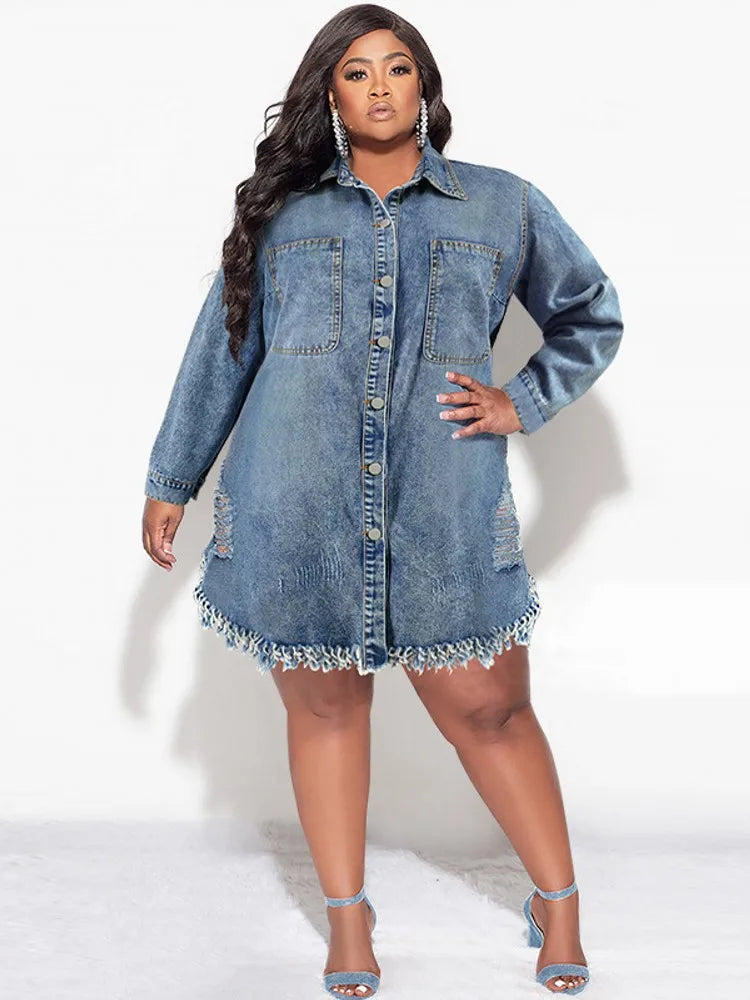 XL-5XL Plus Size Dress Loose Street Style Casual Midi Dress.
