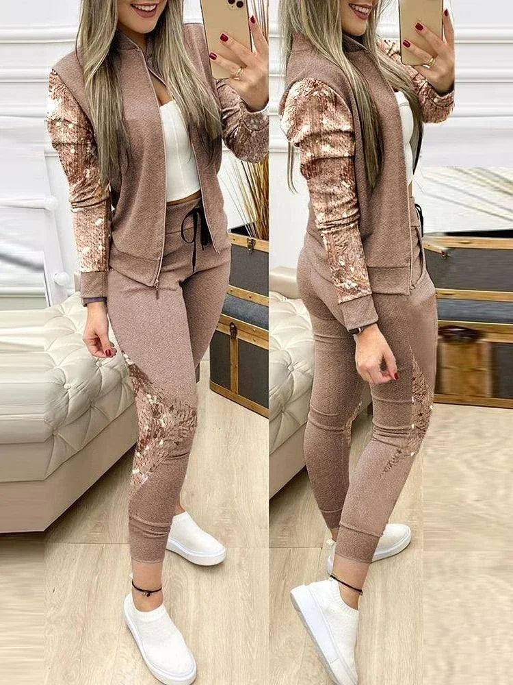 Woman 2 Pieces Suit Zipper Jacket And  Pants Tracksuit Casual 2025 Set.  S-XL