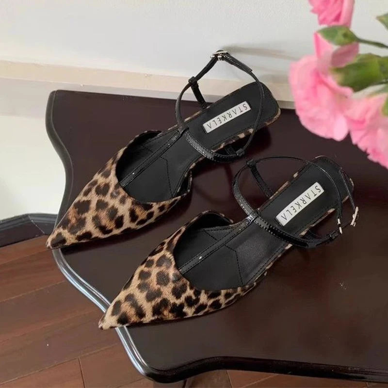 Pointed Toe Leopard Women Sandals Sexy Slingback 2025 Summer Luxury Party Sandal