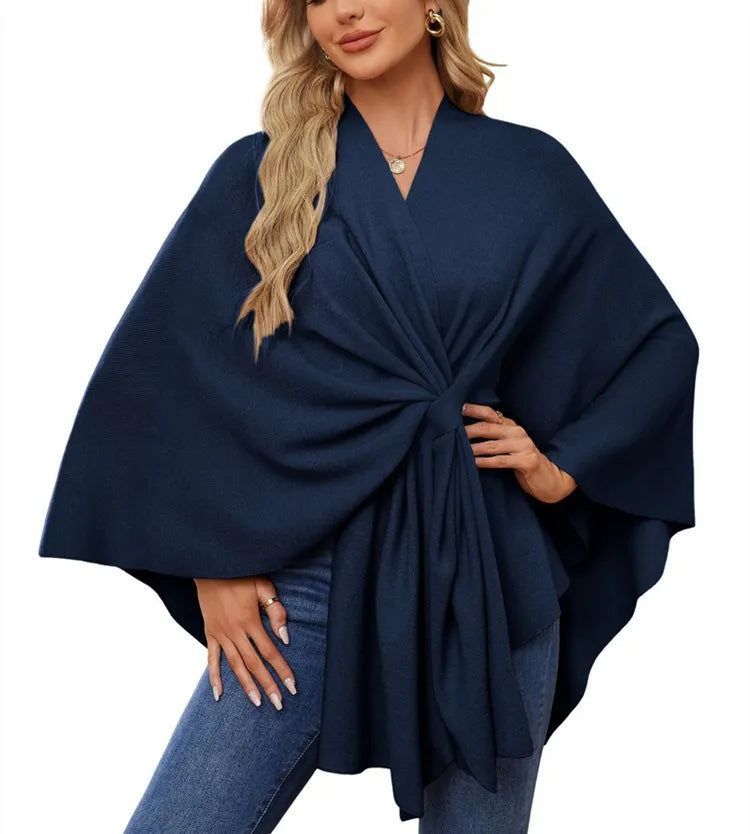 Women's Trendy Autumn And Winter Loose Elegant Shawl Wrap Casual Solid Colour Soft Open Front Poncho.