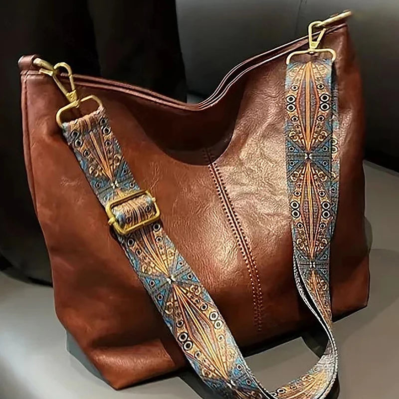Versatile Geometric Strap Shoulder Bag Large Capacity Cross-body Retro Pu Leather Women's Bag
