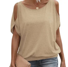 Sexy Batwing  Summer Women V Neck Short Hollow Out Sleeve Solid Colour Loose Top.  S-3X