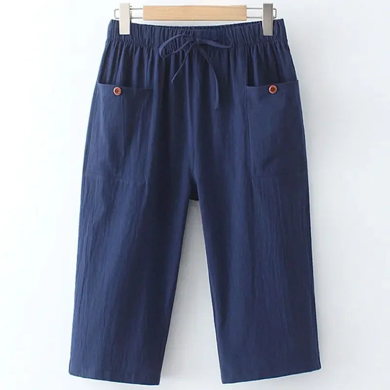 Plus Size Summer Loose-fit Women's Elastic Waist Casual Capri Pant