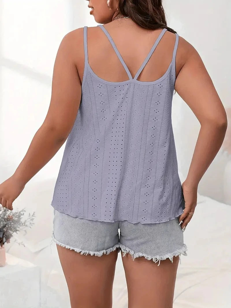 Plus Size Eyelet Dual Strap Cami Style Top with Breathable Fabric Effortlessly Chic Summer Style for Curvy Women