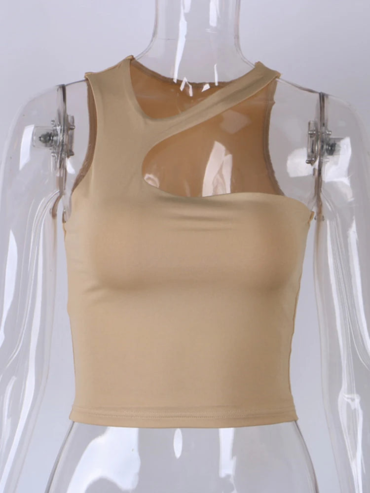 Cut Out Sexy Crop Top Solid Skinny Sport Short Summer Tube Top.
